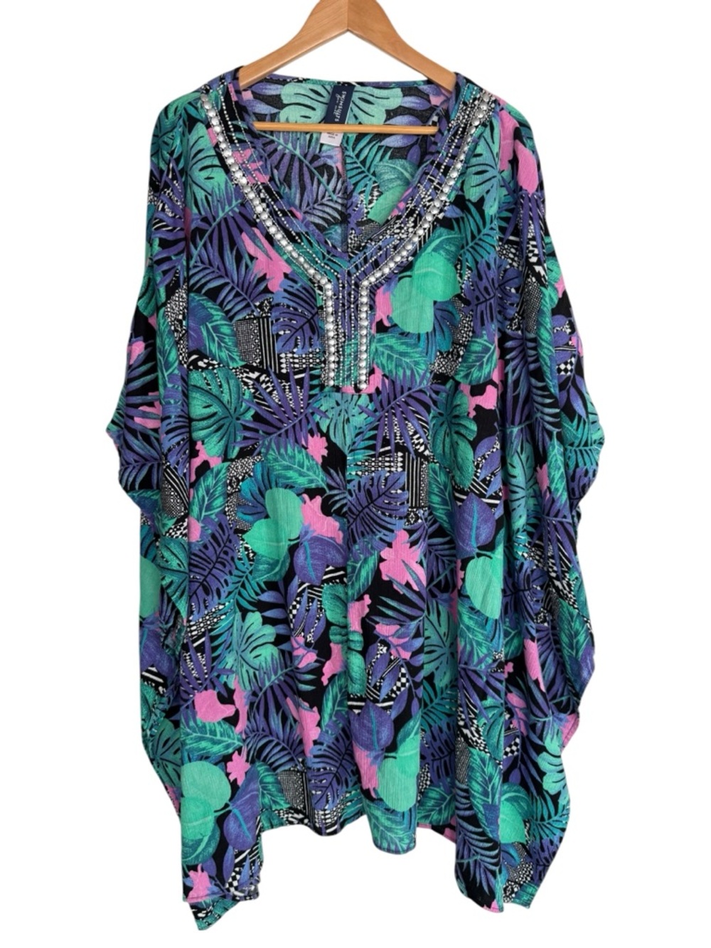 Swimsuits For All tropical floral beaded cover-up kimono kaftan 26/28